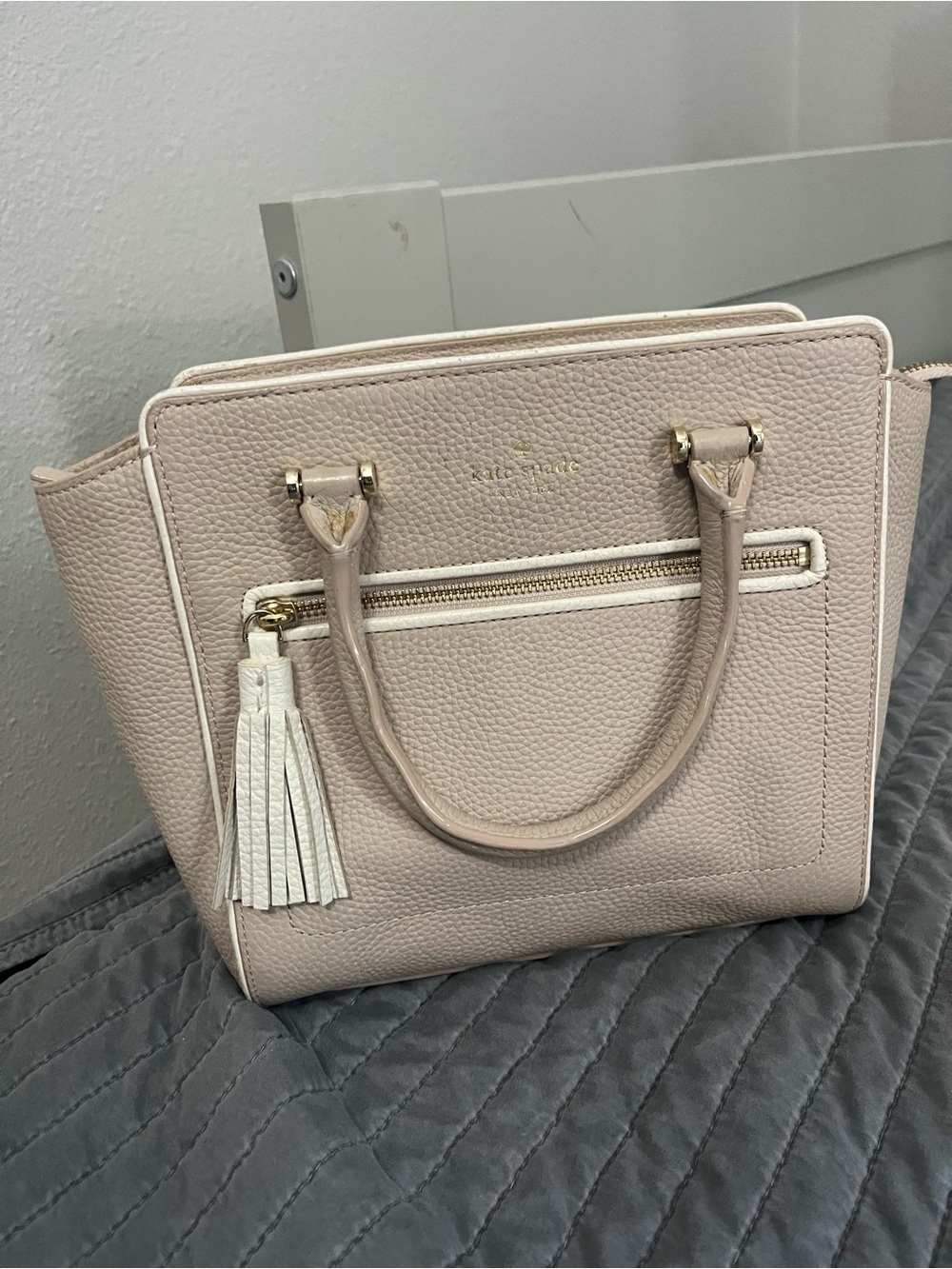 kate spade Blush Pink Pebbled Leather Satchel with White Tassel